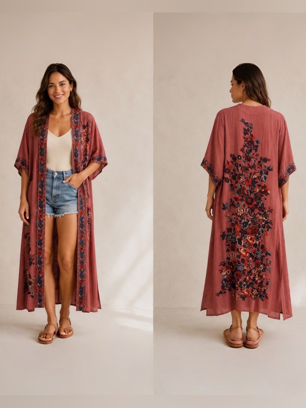SACHI Rust Red Floral Maxi Cover-Up